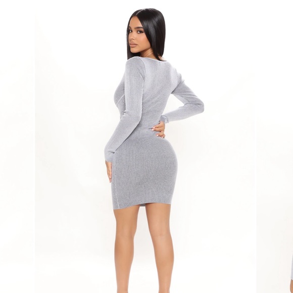 Brand New FASHION NOVA Grey Long Sleeve Mini Dress - Picture 3 of 6